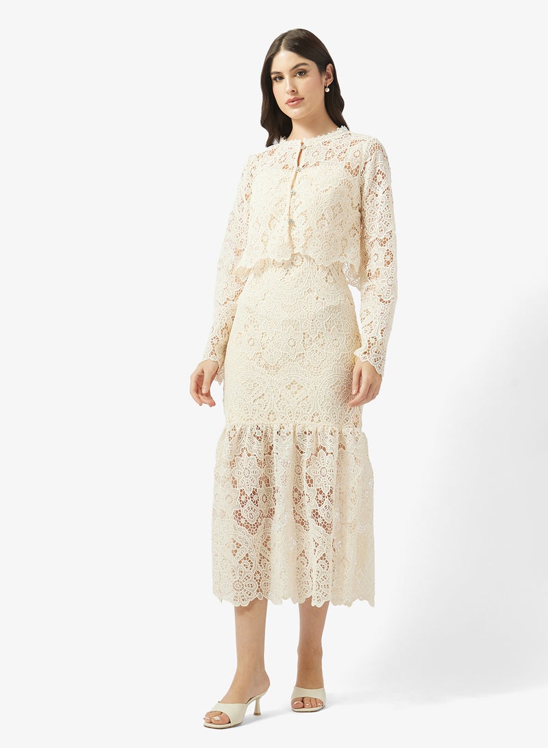 Just Me Elegent Floral Lace Midi Dress - Image 1